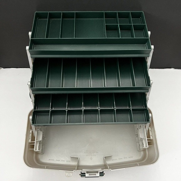 Plano 5300 3-Tray Tackle Box Green Brass Bailed Lockable Plastic Fishing Storage - Picture 9 of 12